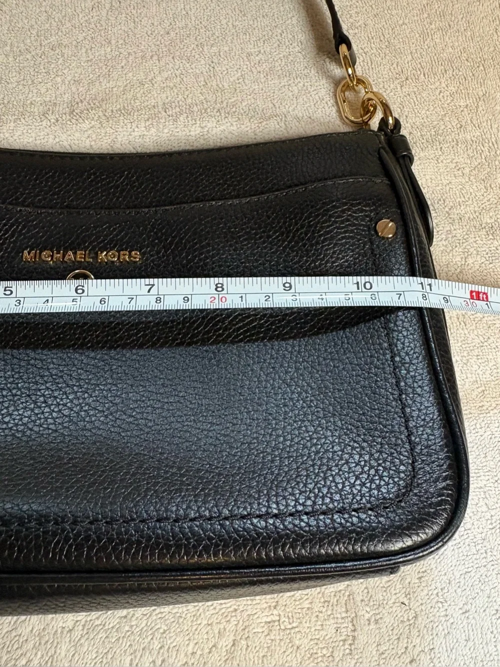 Michael Kors Jet Set Charm Medium Top Zip Pochette Black Pebbled Leather Bag